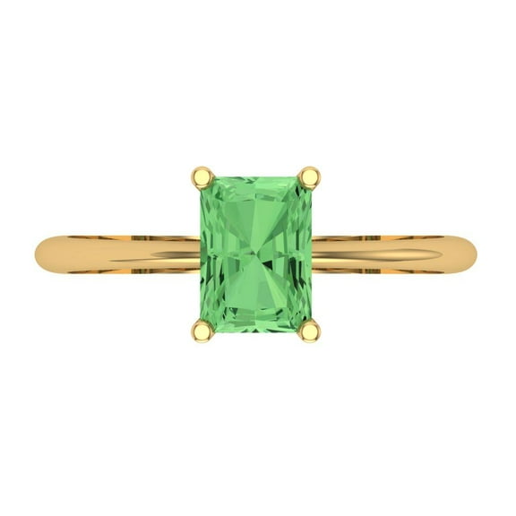 1 ct Radiant Cut Simulated Green Diamond Solitaire Engagement Ring for Women in 18K Yellow Gold