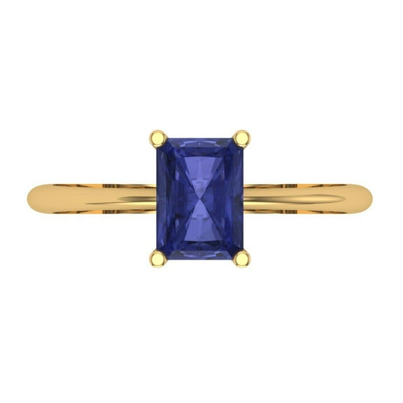 1 ct Radiant Cut Simulated Tanzanite Solitaire Engagement Ring for Women in 18K Yellow Gold