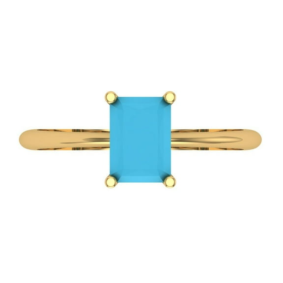 1 ctw Solitaire Anniversary Ring for Women | Radiant Cut Simulated Turquoise | Hyperallergenic Solid 14K Yellow Gold