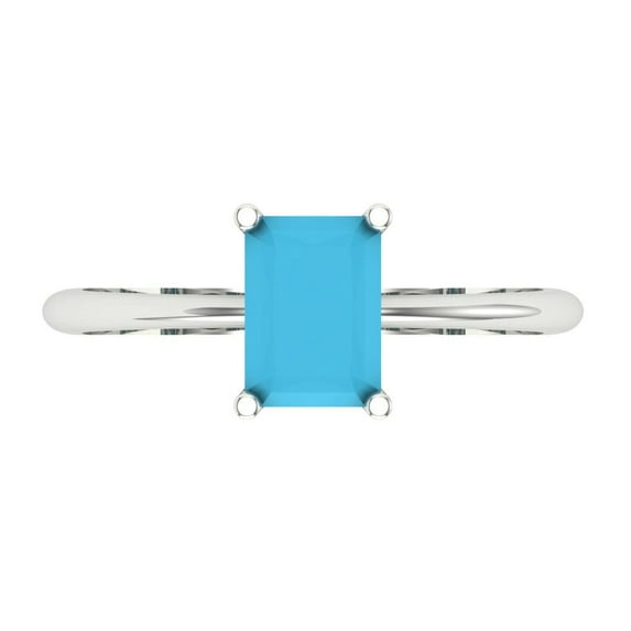 Clara Pucci 14K White Gold 1ct Turquoise Solitaire Ring for Women