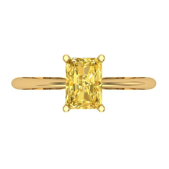 1 ctw Solitaire Anniversary Ring for Women | Radiant Cut Simulated Yellow Diamond | Hyperallergenic Solid 14K Yellow Gold