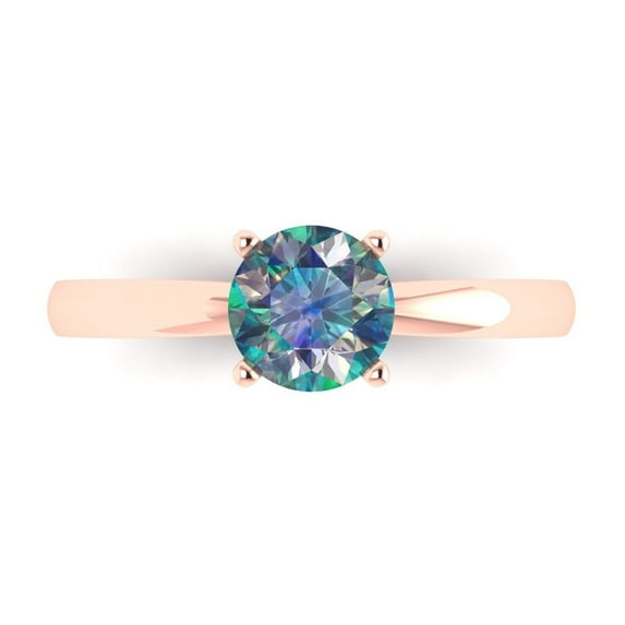 1 ctw Solitaire Anniversary Ring for Women | Round Cut Blue Moissanite | Hyperallergenic Solid 14K Rose Gold