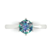 1 ct Round Cut Blue Moissanite Solitaire 18K White Gold Womens Engagement Ring