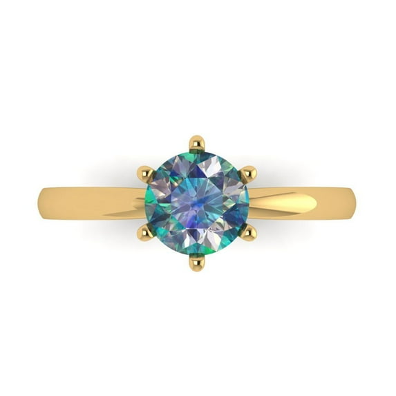 1 ct Round Cut Blue Moissanite Solitaire 18K Yellow Gold Womens Engagement Ring