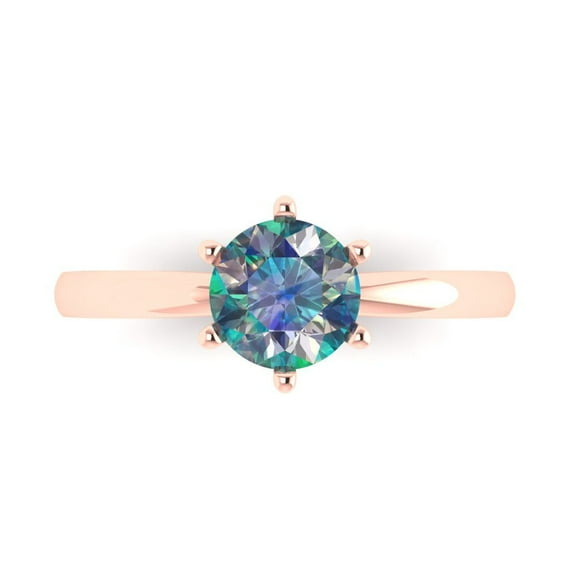 1 ct Round Cut Blue Moissanite Solitaire Engagement Ring for Women in 18K Rose Gold