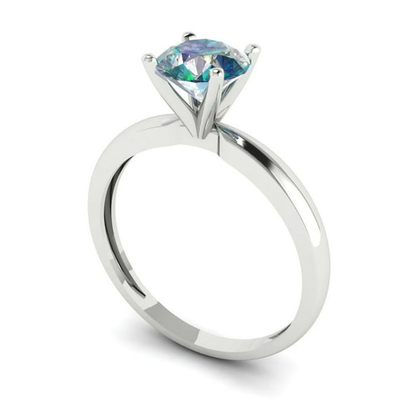 1 ct Round Cut Blue Moissanite Solitaire Engagement Ring for Women in 18K White Gold