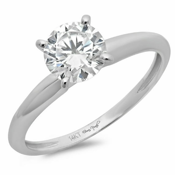 1 ct Round Cut Moissanite Solitaire 18K White Gold Womens Engagement Ring