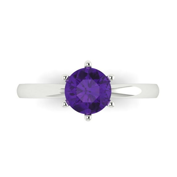 1 ct Round Cut Natural Amethyst Solitaire 14K White Gold Womens Engagement Ring
