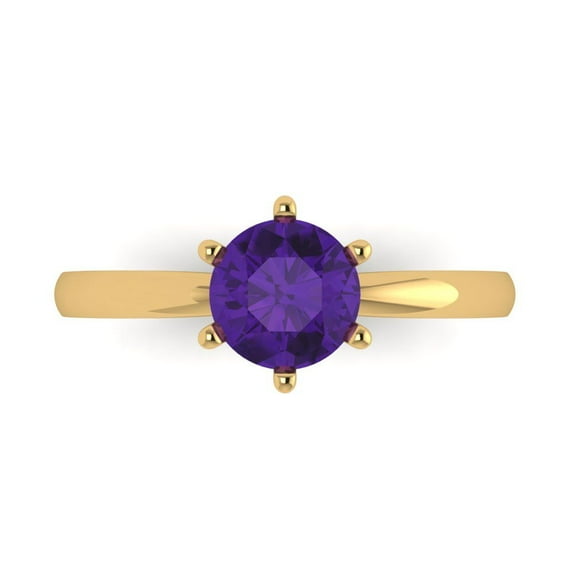 1 ct Round Cut Natural Amethyst Solitaire 14K Yellow Gold Womens Engagement Ring