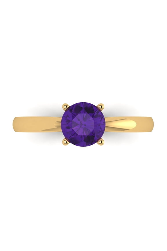 1 ctw Solitaire Anniversary Ring for Women | Round Cut Natural Amethyst | Hyperallergenic Solid 18K Yellow Gold
