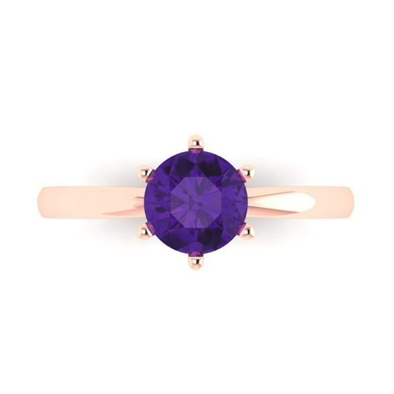 1 ct Round Cut Natural Amethyst Solitaire Engagement Ring for Women in 18K Rose Gold