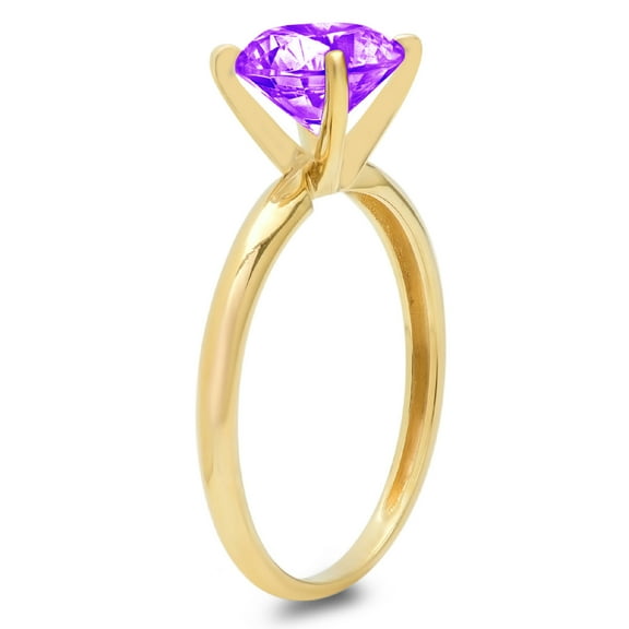 1 ct Round Cut Natural Amethyst Solitaire Engagement Ring for Women in 18K Yellow Gold