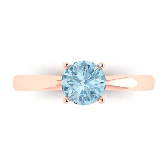 Solitaire Engagement Ring for Women - 1ct Natural Aquamarine in 14K Rose Gold Promise Ring