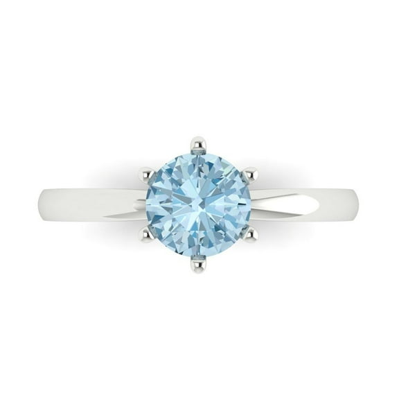 1 ct Round Cut Natural Aquamarine Solitaire 14K White Gold Womens Engagement Ring