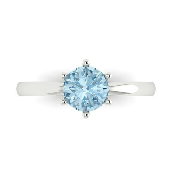 Clara Pucci 14K White Gold Solid Gold Aquamarine Solitaire Anniversary Ring for Women - 1 cttw Round Cut
