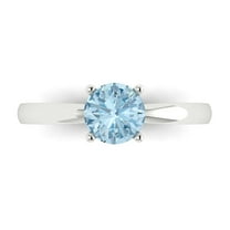 1 ctw Solitaire Anniversary Ring for Women | Round Cut Natural Aquamarine | Hyperallergenic Solid 18K White Gold