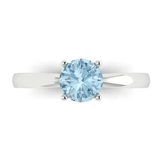 1 ctw Solitaire Anniversary Ring for Women | Round Cut Natural Aquamarine | Hyperallergenic Solid 18K White Gold