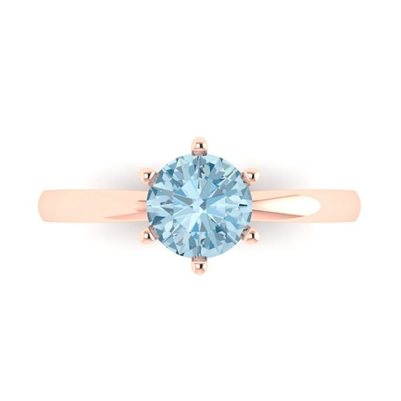 Clara Pucci 14K Rose Gold 1ct Aquamarine Solitaire Ring for Women