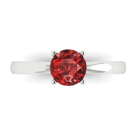1 ctw Solitaire Anniversary Ring for Women | Round Cut Natural Garnet | Hyperallergenic Solid 14K White Gold