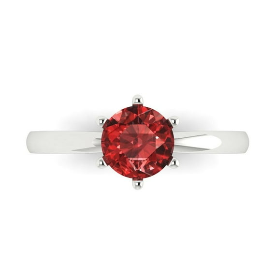 1 ct Round Cut Natural Garnet Solitaire 14K White Gold Womens Engagement Ring