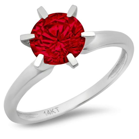 1 ct Round Cut Natural Garnet Solitaire 14K White Gold Womens Engagement Ring