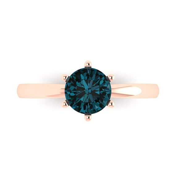 1 ct Round Cut Natural London Blue Topaz Solitaire 18K Rose Gold Womens Engagement Ring