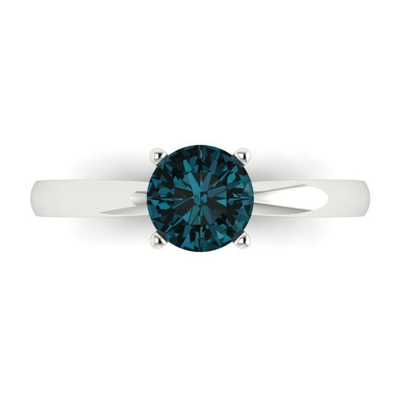 1 ctw Solitaire Anniversary Ring for Women | Round Cut Natural London Blue Topaz | Hyperallergenic Solid 18K White Gold