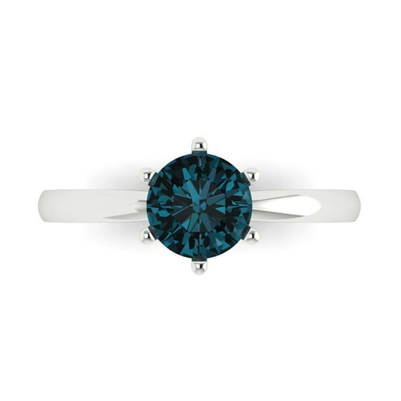 1 ct Round Cut Natural London Blue Topaz Solitaire Engagement Ring for Women in 18K White Gold