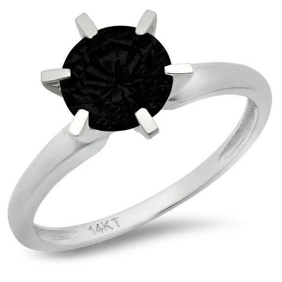 1 ct Round Cut Natural Onyx Solitaire 14K White Gold Womens Engagement Ring
