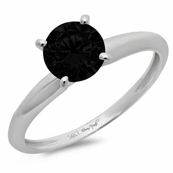 1 ct Round Cut Natural Onyx Solitaire 18K White Gold Womens Engagement Ring
