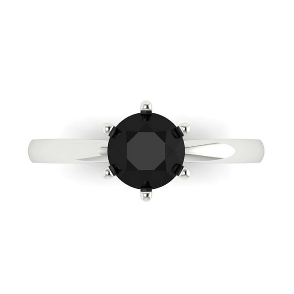 1 ct Round Cut Natural Onyx Solitaire Engagement Ring for Women in 18K White Gold