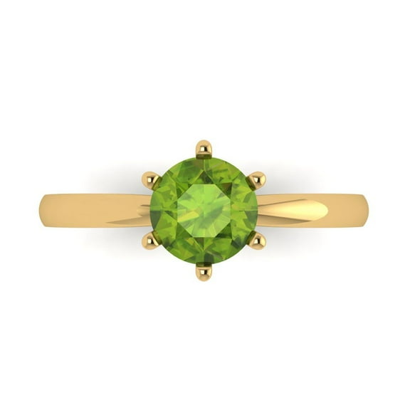 1 ct Round Cut Natural Peridot Solitaire Engagement Ring for Women in 18K Yellow Gold