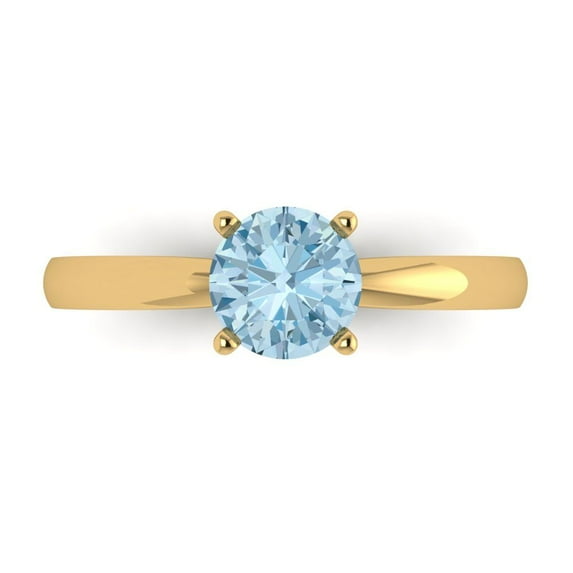 1 ctw Solitaire Anniversary Ring for Women | Round Cut Natural Sky Blue Topaz | Hyperallergenic Solid 14K Yellow Gold