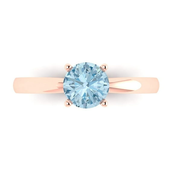1 ctw Solitaire Anniversary Ring for Women | Round Cut Natural Sky Blue Topaz | Hyperallergenic Solid 18K Rose Gold
