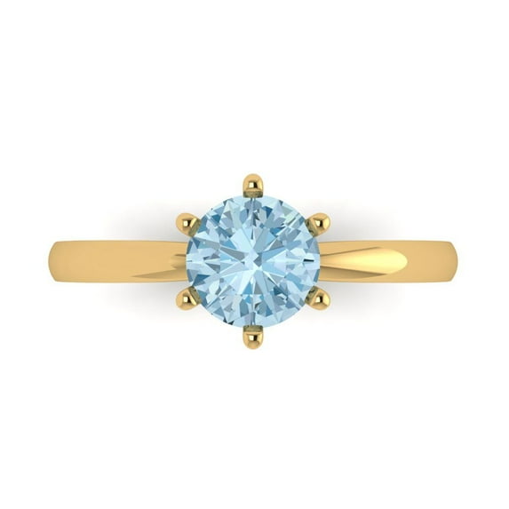 1 ctw Solitaire Anniversary Ring for Women | Round Cut Natural Swiss Blue Topaz | Hyperallergenic Solid 18K Yellow Gold