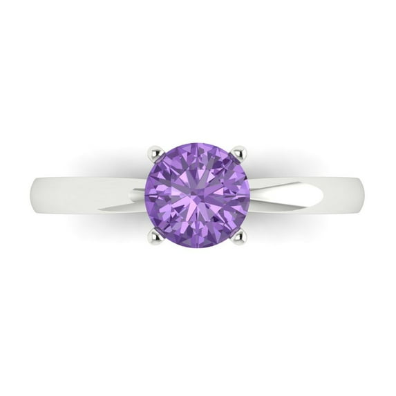 1 ctw Solitaire Anniversary Ring for Women | Round Cut Simulated Alexandrite | Hyperallergenic Solid 18K White Gold