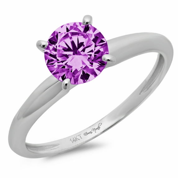 1 ct Round Cut Simulated Alexandrite Solitaire 18K White Gold Womens Engagement Ring