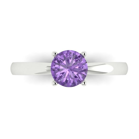 1 ct Round Cut Simulated Alexandrite Solitaire Engagement Ring for Women in 14K White Gold