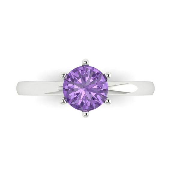 1 ct Round Cut Simulated Alexandrite Solitaire Engagement Ring for Women in 18K White Gold