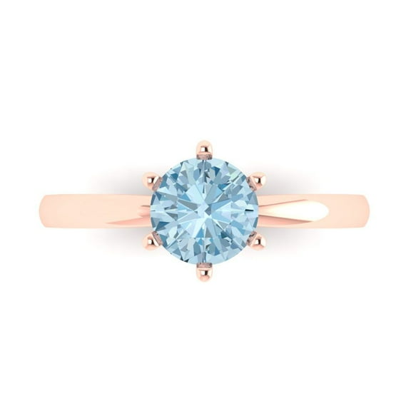 1 ct Round Cut Simulated Blue Diamond Solitaire Engagement Ring for Women in 14K Rose Gold