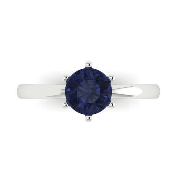 1 ct Round Cut Simulated Blue Sapphire Solitaire 14K White Gold Womens Engagement Ring
