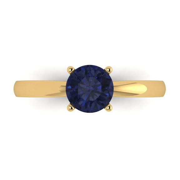 1 ct Round Cut Simulated Blue Sapphire Solitaire 18K Yellow Gold Womens Engagement Ring