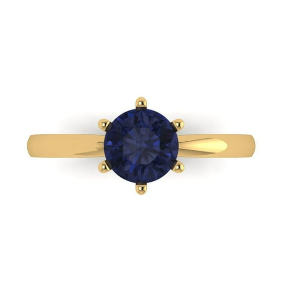 Clara Pucci 14K Yellow Gold 1ct BlueSapphire Solitaire Ring for Women