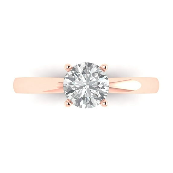 Clara Pucci 14K Rose Gold Solid Gold Clear Solitaire Anniversary Ring for Women - 1 cttw Round Cut