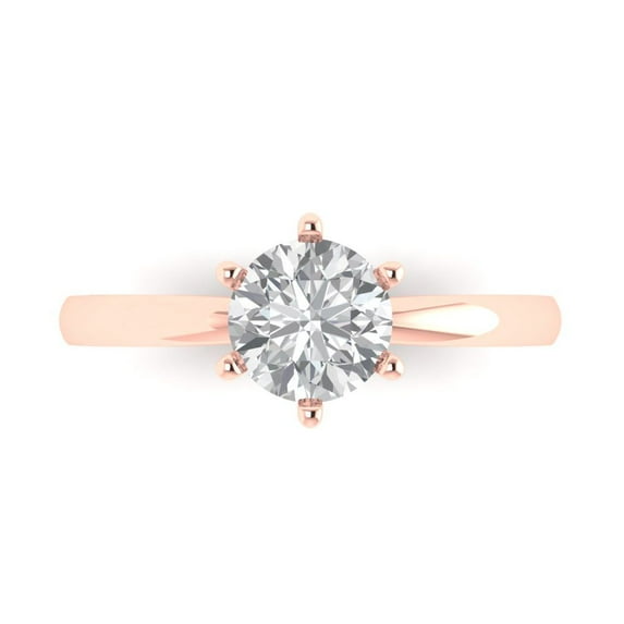 Clara Pucci 14K Rose Gold 1ct Clear Solitaire Ring for Women