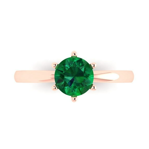 Clara Pucci 14K Rose Gold Solid Gold Emerald Solitaire Anniversary Ring for Women - 1 cttw Round Cut