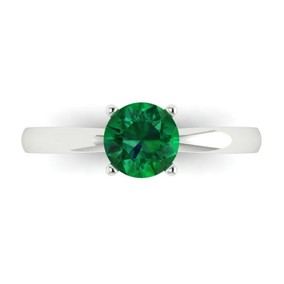 1 ctw Solitaire Anniversary Ring for Women | Round Cut Simulated Emerald | Hyperallergenic Solid 18K White Gold