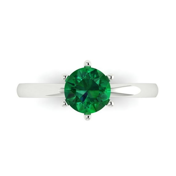 Clara Pucci 14K White Gold 1ct Emerald Solitaire Ring for Women