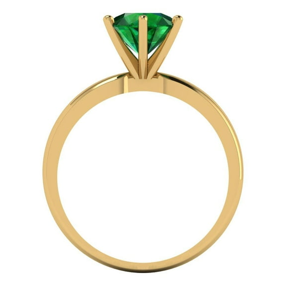 1 ct Round Cut Simulated Emerald Solitaire Engagement Ring for Women in 18K Yellow Gold