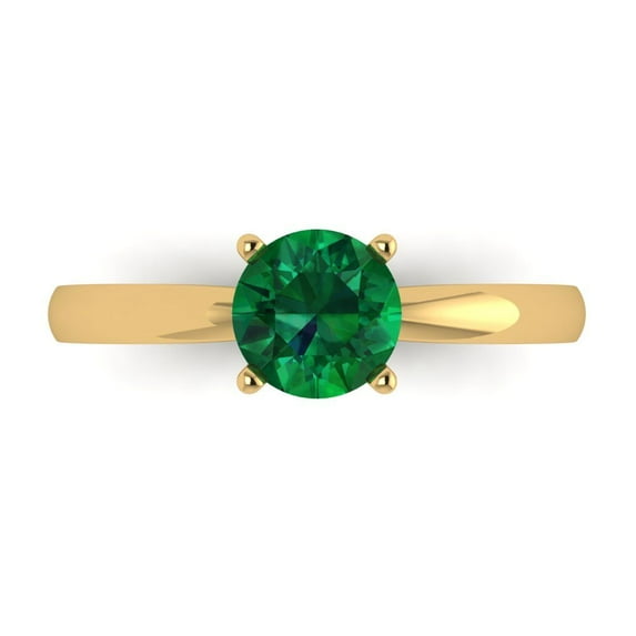 1 ct Round Cut Simulated Emerald Solitaire Engagement Ring for Women in 18K Yellow Gold